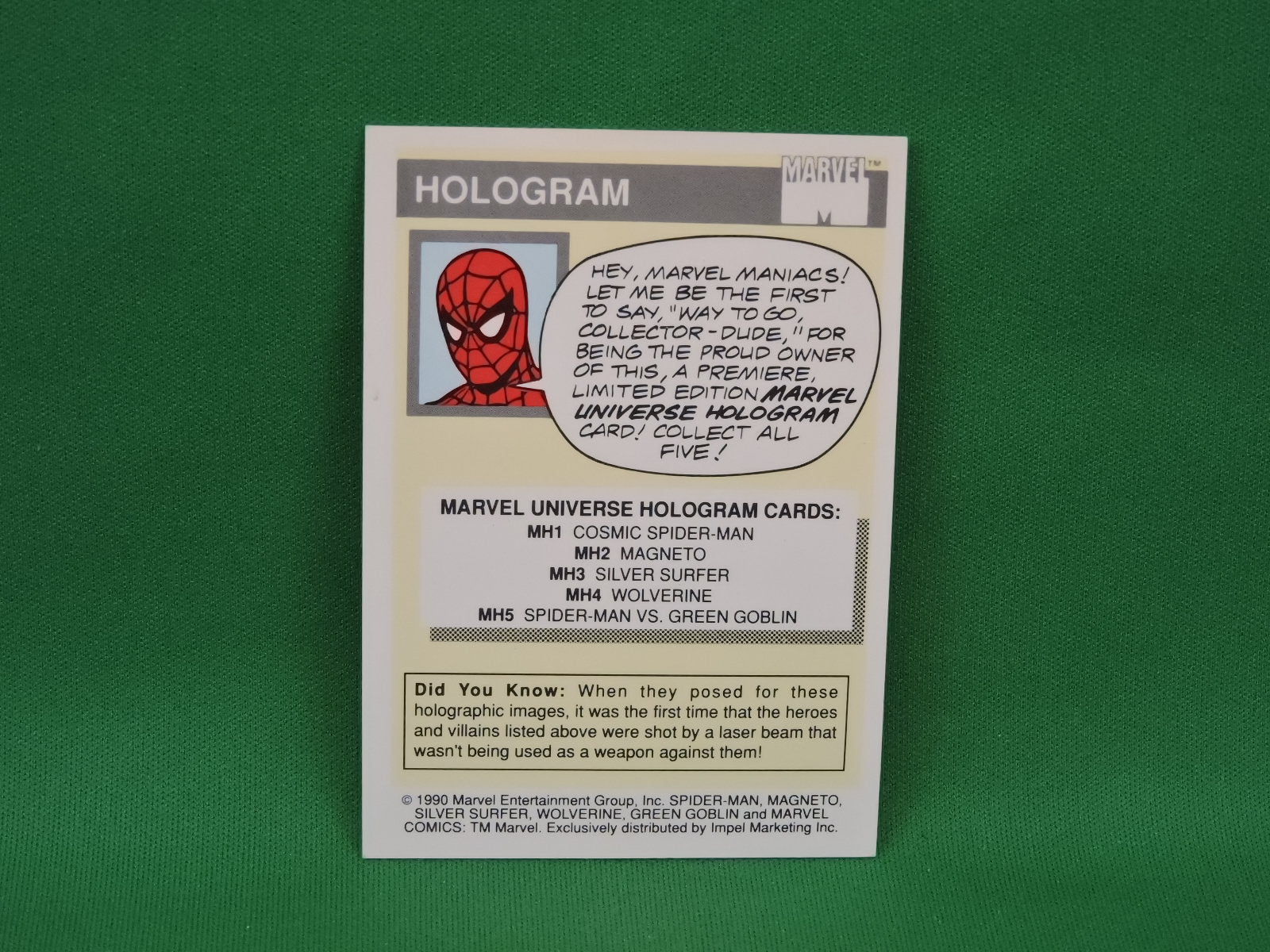 Marvel Collector Cards - 1990 - Marvel Comics - Hologram - #MH5 Spider Sold Outright Marvel Collector Cards - 1990 - Marvel Comics - Hologram - #MH5 Spider Sold Outright