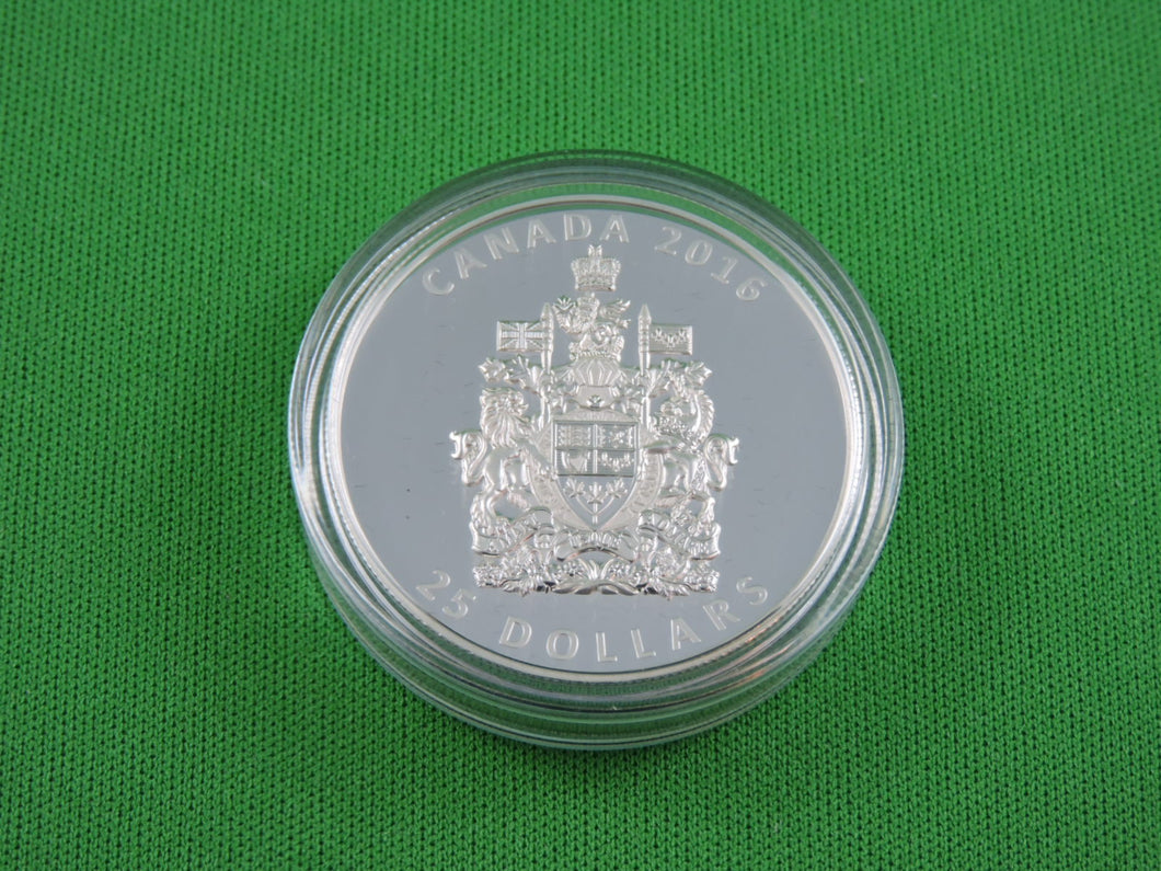 Currency - Silver Piedfort Coin - $25 - 2016 - RCM -The Coat of Arms of Canada