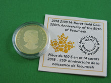 Charger l&#39;image dans la galerie, Currency - Gold Coin - $100 - 2018 - RCM - 250th Anniversary of the Birth of Tecumseh
