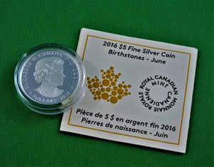 Currency - Silver Coin - $5 - 2016 - RCM - Birthstones - June