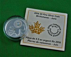 Currency - Silver Coin - $5 - 2016 - RCM - Birthstones - June