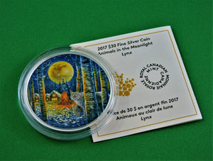 Currency - Silver Coin - $30 - 2017 - RCM - Animals in the Moonlight - Lynx