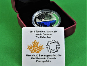 Currency - Silver Coin - $20 - 2016 - RCM - Iconic Canada - The Polar Bear