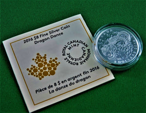 Currency - Silver Coin - $8 - 2016 - RCM - Dragon Dance