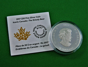 Currency - Silver Coin - $20 - 2017 - RCM - Iconic Canada - The Grizzly Bear