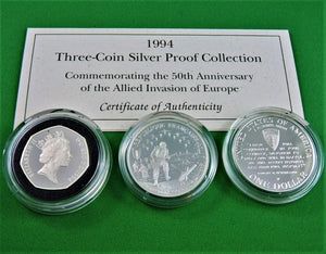 Currency - Coin Set - 1994 - Three-Coin Silver Proof Collection - Commemorating the 50th Anniversary of the Allied Invasion of Europe