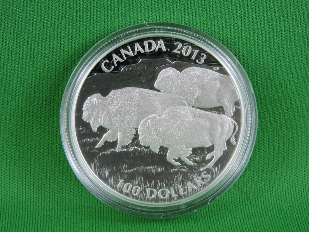 Currency - Silver Coin - $100 - 2013 - RCM - Bison Stampede