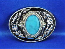 Charger l&#39;image dans la galerie, Belt Buckle - Ornate Buckle with Large Turquoise Stone
