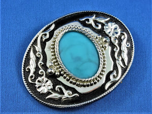 Belt Buckle - Ornate Buckle with Large Turquoise Stone