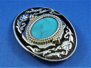 Belt Buckle - Ornate Buckle with Large Turquoise Stone