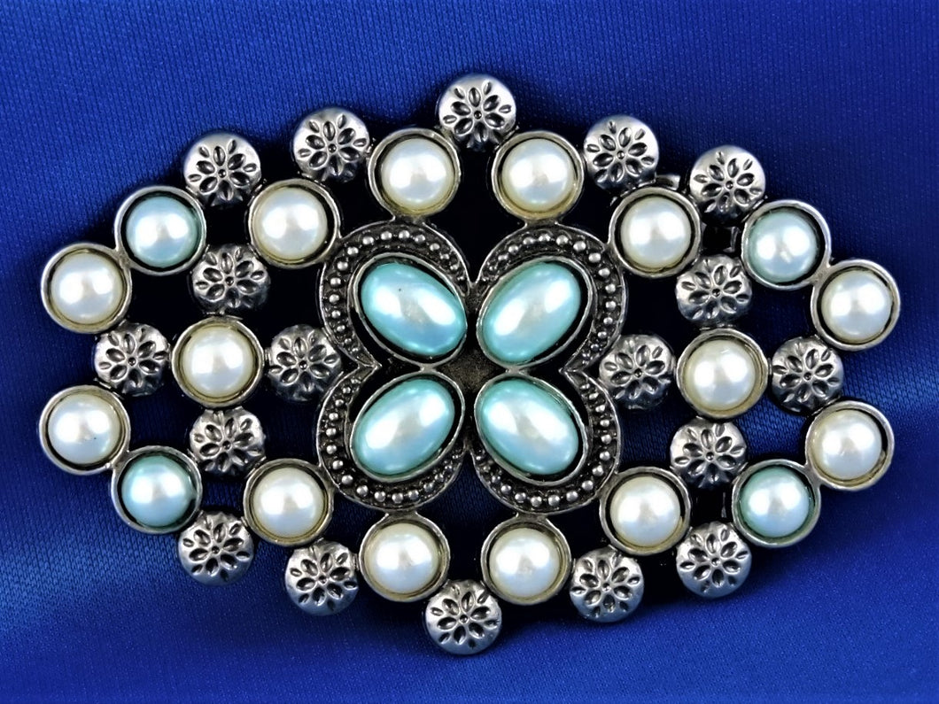 Belt Buckle - Ornate Buckle with Multi Blue and White Stones