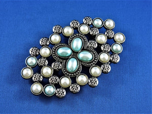 Belt Buckle - Ornate Buckle with Multi Blue and White Stones