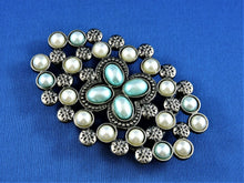 Charger l&#39;image dans la galerie, Belt Buckle - Ornate Buckle with Multi Blue and White Stones
