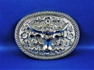 Belt Buckle - Silver Tone Longhorn Head