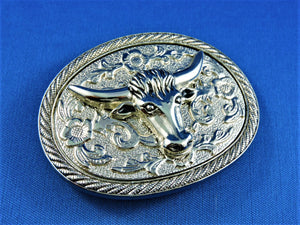 Belt Buckle - Silver Tone Longhorn Head