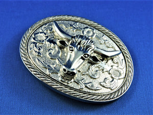 Belt Buckle - Silver Tone Longhorn Head