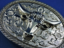 Charger l&#39;image dans la galerie, Belt Buckle - Silver Tone Longhorn Head
