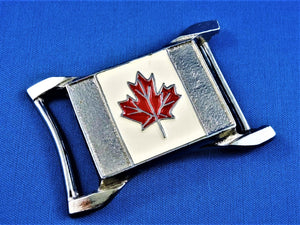 Belt Buckle - Silver with Red Maple Leaf on White Background