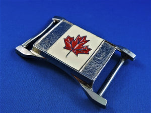 Belt Buckle - Silver with Red Maple Leaf on White Background