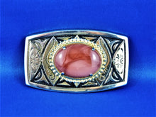 Load image into Gallery viewer, Belt Buckle - Reddish Stone on Gold and Black Belt Buckle
