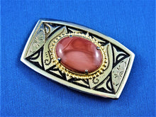 Load image into Gallery viewer, Belt Buckle - Reddish Stone on Gold and Black Belt Buckle
