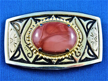 Load image into Gallery viewer, Belt Buckle - Reddish Stone on Gold and Black Belt Buckle
