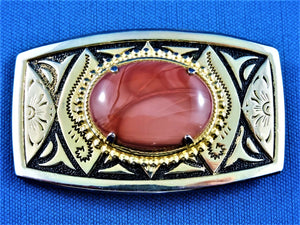 Belt Buckle - Reddish Stone on Gold and Black Belt Buckle