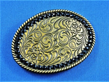 Load image into Gallery viewer, Belt Buckle - Oval Gold Tone Buckle with Black Rhinestones
