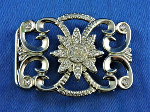 Belt Buckle - Silver Toned Belt Buckle with Clear Crystals