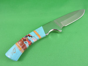 Knife - Hand Forged Turquoise Inlay Fixed Blade Knife