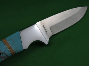 Knife - Hand Forged Turquoise Inlay Fixed Blade Knife