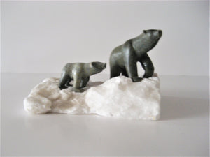 Inuit Art - Mother Polar Bear and Two Cubs on Ice Flow