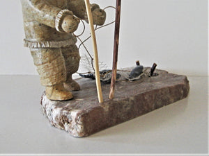 Inuit Art - Inuk Ice Fishing for Arctic Char with Fishing Net and Tools
