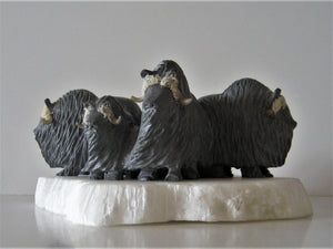 Inuit Art - Muskox Herd in Defensive Position on Snow Patch